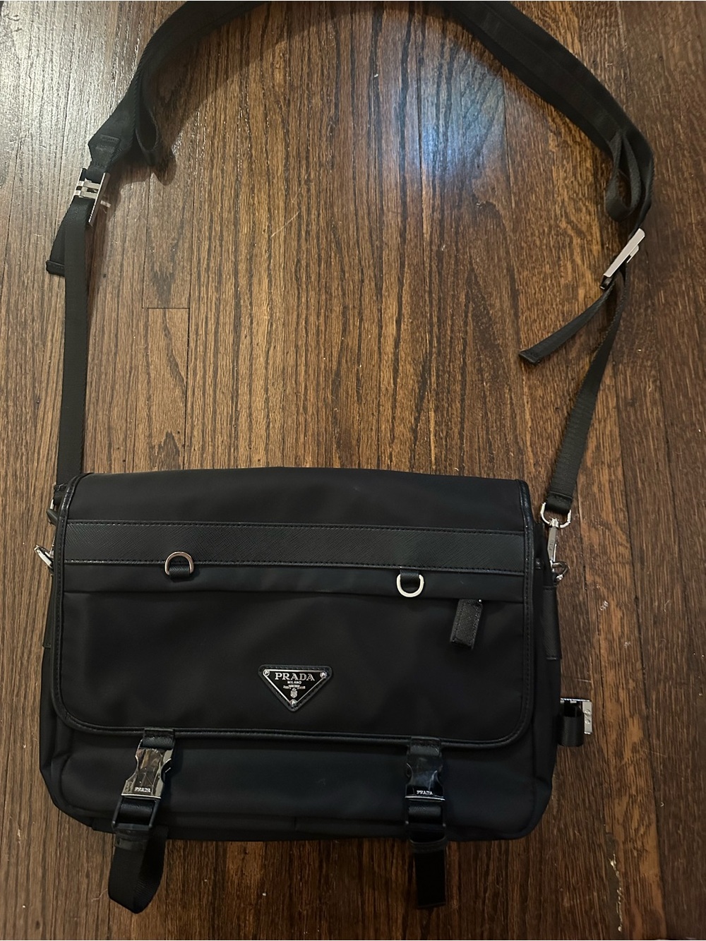 Designer Black Nylon Satchel with Silver Hardware